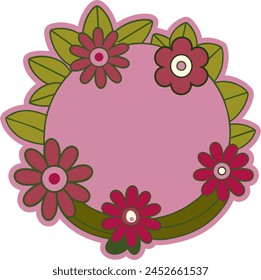 Cute Flower Frame with copy space. Floral wreath with leaves frame background vector. Design for greeting card,  banner, poster, web and packaging.