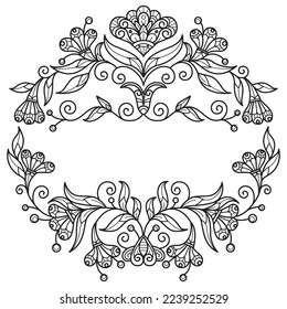 Dibujo de la mano del marco de la flor mate para el libro de coloración para adultos