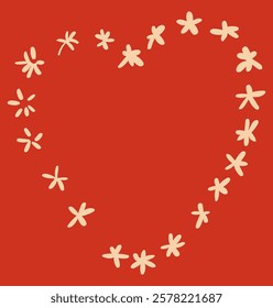 Cute flower frame on red background. Vector illustration. Flat design. Valentine decor.