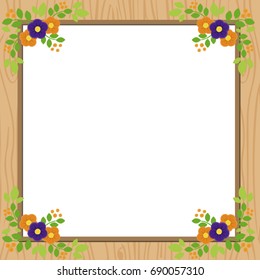 Cute flower frame on wooden background