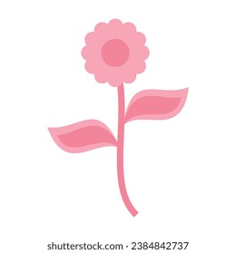 cute flower garden isolated icon vector illustration design pink color. Flower with two leaves, a natural symbol of life.