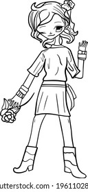 Cute flower girl in cartoon style on white background.Vector illustration on a white background