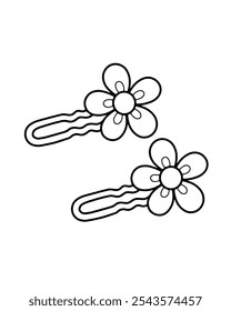 Cute flower hair clip coloring page illustration