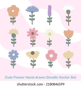 Handgezeichneter Doodle-Vektor-Set mit gerader Blume