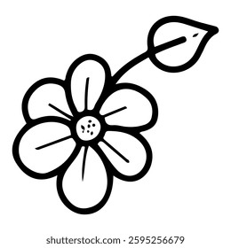 Cute flower. Hand drawn doodle. Beautiful plant. Blooming bud. Botanical element. Chamomile, daisy. Vector line art illustration.