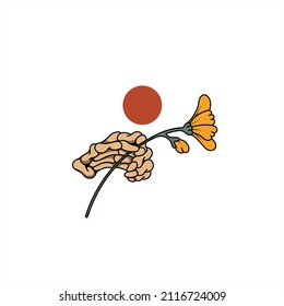 Geräumige Blume mit Handbein-Vektorgrafik. kann alles nutzen