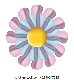 Cute flower head in 3d style isolated on white background. 