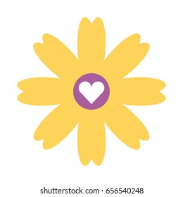 cute flower with heart isolated icon