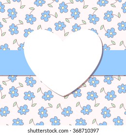 Cute flower heart photo frame. Baby shower card. Scrapbook elements. Vector illustration with pretty colorful flowers. 