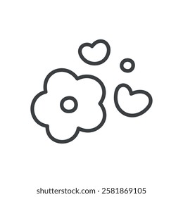 Cute flower and hearts icon. Hand drawn illustration of a yellow flower head with little hearts isolated on a white background. Vector 10 EPS.