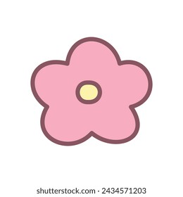 Cute flower icon. Hand drawn illustration of a pink daisy isolated on a white background. Kawaii sticker. Vector 10 EPS.