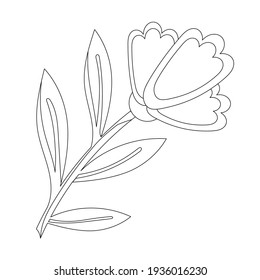 Cute flower. Isolated object in the white background. Black and white element for coloring pages. Flat style illustration.