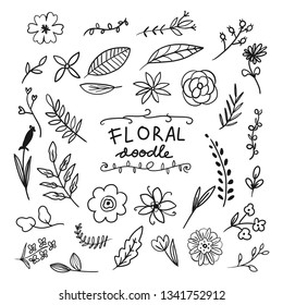 Cute flower and laurel drawing with doodle style for kids book and card ornament