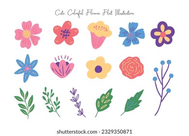 Cute Flower and Leaf Flat Design Illustration