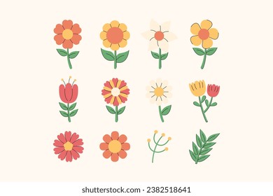 Cute Flower and Leaf Illustration Set