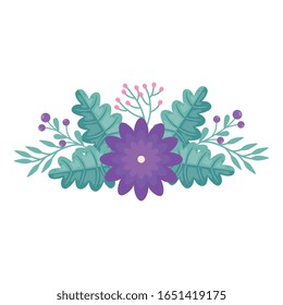 cute flower with leafs decoration vector illustration design