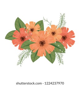 cute flower with leafs decorative