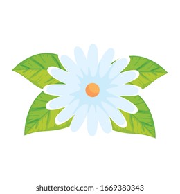 cute flower with leafs isolated icon vector illustration design
