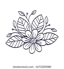 cute flower with leafs line style icon vector illustration design