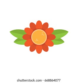 Cute flower with leaves. Flat design cute illustration. 