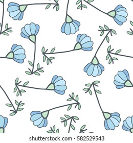 Cute flower and leaves seamless pattern. Cute outline leaf print.