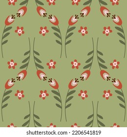 Cute flower marsh green color seamless pattern, bellflower campanula wild flower, organic illustration