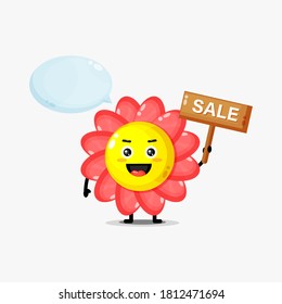 Cute flower mascot with the sales sign