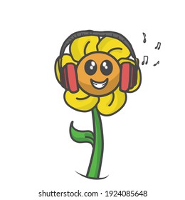 cute flower music character design vector template illustration