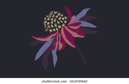 Cute flower on dark background. Abstract artwork for print. Vector illustration