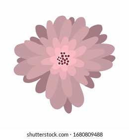 Cute flower on an isolated white background in cartoon style. Pink flower with a pattern. For the design of spring cards, posters and more. Stock windy illustration.