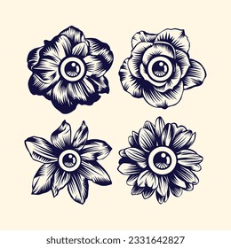 cute flower outline character vector