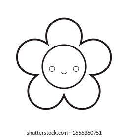 Cute flower outline drawing for children's coloring book. Kawaii vector illustration.