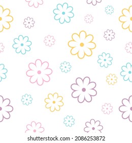 Cute Flower Outline Seamless Pattern with Pastel Colour. Can used for gift paper, invitation card for kids, Wallpaper Interior, Book cover, etc - EPS 10 Vector