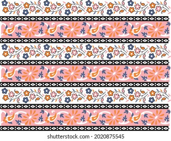 Cute flower and paisley design border for fabric print. border, background. texture. tile. embroidery use