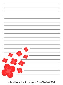 Cute Flower Paper with line design printable sheet. Illustration design for paper, card, craft, snail mail, notebook, etc.