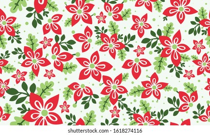 Cute flower pattern background for Christmas, with leaf and floral unique drawing.