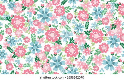 Cute of flower pattern background for spring, with leaf and floral design.