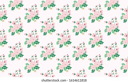 Cute flower pattern background for valentine, with leaf and floral seamless drawing.
