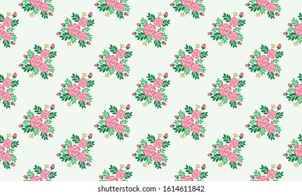 Cute flower pattern background for valentine, with leaf and floral seamless drawing.