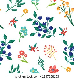 cute flower pattern with blueberries