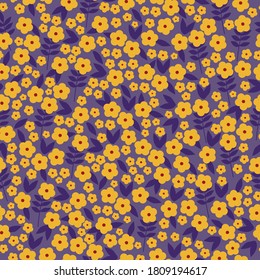 Cute flower pattern in a small flower.Seamless vector texture. Elegant template for fashionable prints. Print orange flowers on a purple background.