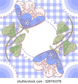 Cute flower photo frame. Baby floral shower card. Scrapbook vector elements. Vector illustration.