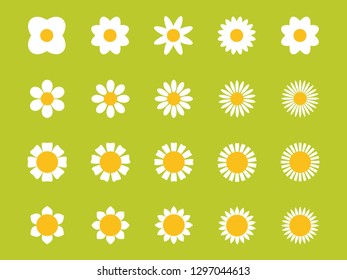 Cute flower plant collection. Isolated on a green background. Vector illustration.  