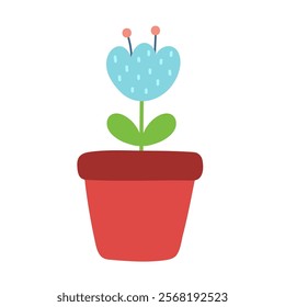 Cute flower in a pot in cartoon style. Hand drawn houseplant isolated on white background. Vector illustration