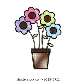 cute flower in pot drawing decorative