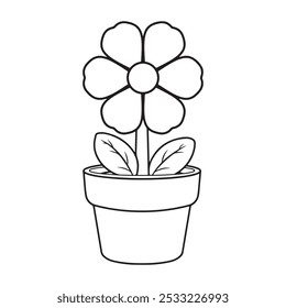 cute flower in a pot icon cartoon vector illustration graphic design in black and white