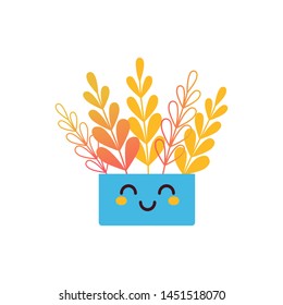 Cute flower pot isolated on white. Cartoon character. Vector illustration.