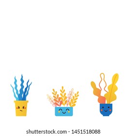 Cute flower pot isolated on white. Cartoon character. Vector illustration.