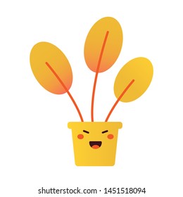 Cute flower pot isolated on white. Cartoon character. Vector illustration.