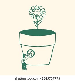 cute flower pot retro cartoon illustration